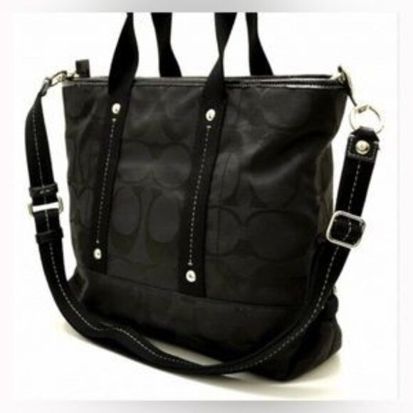 Like New Coach Poppy Black Daisy Signature C's Shoulder Bag Purse - Picture 1 of 15